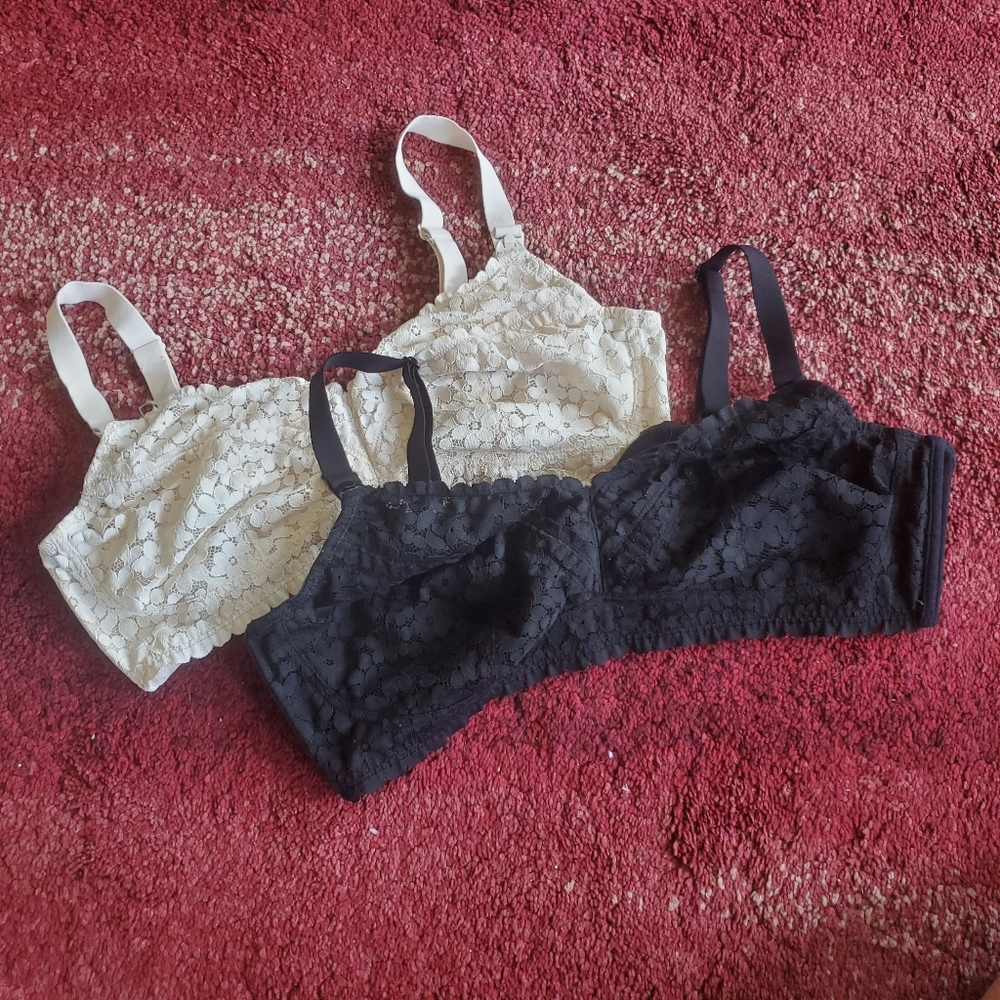 Two lace pumping and nursing bras
